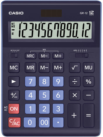 Калькулятор настольный CASIO GR-12-BU (210х155 мм), 12 разрядов, двойное питание, ТЕМНО-СИНИЙ, GR-12-BU-W-EP