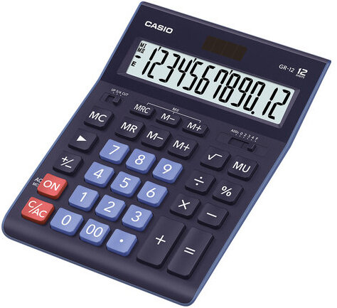 Калькулятор настольный CASIO GR-12-BU (210х155 мм), 12 разрядов, двойное питание, ТЕМНО-СИНИЙ, GR-12-BU-W-EP