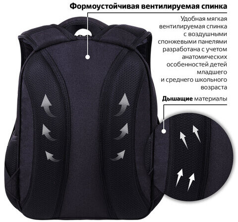 Рюкзак BRAUBERG OPTIMA, 2 отделения, с брелоком, "Keep away", СВЕТЯЩИЙСЯ, 36х27х18 см, 271361