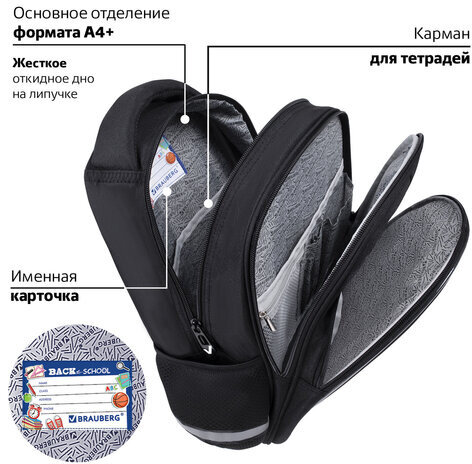Рюкзак BRAUBERG OPTIMA, 2 отделения, с брелоком, "Keep away", СВЕТЯЩИЙСЯ, 36х27х18 см, 271361