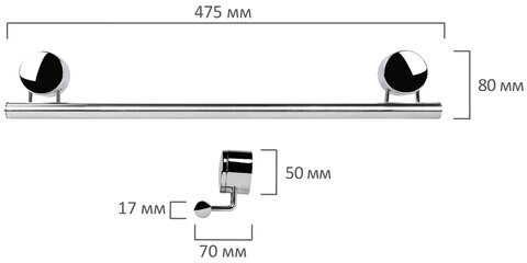 Держатель для полотенец LAIMA, ширина 46 см, нержавеющая сталь, крепление к стене, 607432