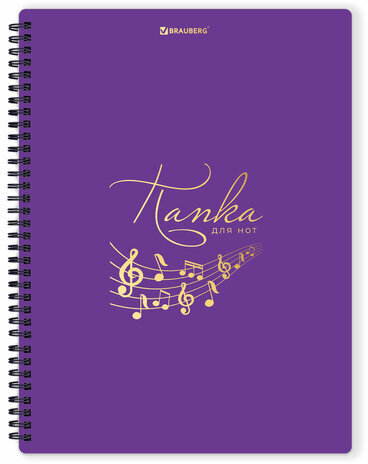 Папка-тетрадь для нот А4, 20 вкладышей на 40 страниц, на гребне, пластик, ФИОЛЕТОВАЯ, BRAUBERG, 404645