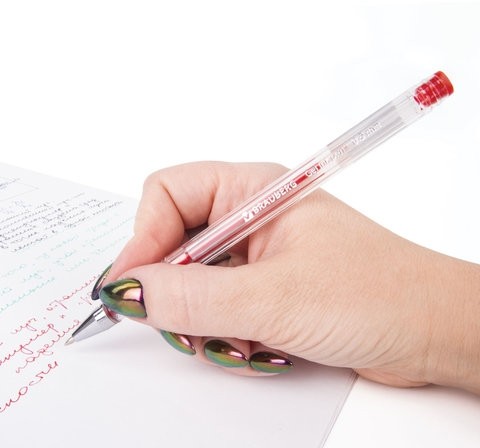 Ручка гелевая BRAUBERG "Jet", КРАСНАЯ, корпус прозрачный, узел 0,5 мм, линия письма 0,35 мм, 141020
