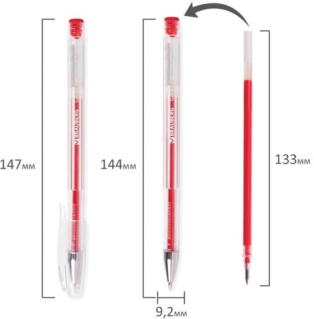 Ручка гелевая BRAUBERG "Jet", КРАСНАЯ, корпус прозрачный, узел 0,5 мм, линия письма 0,35 мм, 141020