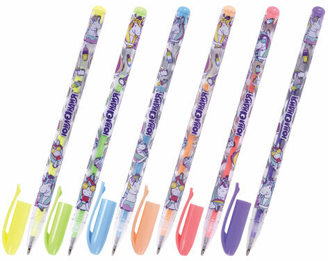 Ручки гелевые ЮНЛАНДИЯ, НАБОР 6 ЦВЕТОВ, ПАСТЕЛЬ, корпус с печатью, узел 0,7 мм, линия письма 0,5 мм, 142803