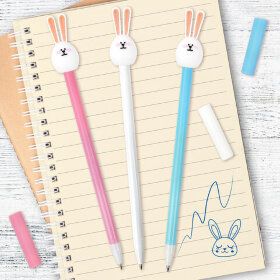 Ручка с топпером шариковая ЮНЛАНДИЯ &quot;Ушастый зайка&quot;, корпус ассорти, СИНЯЯ, пишущий узел 0,7 мм, 143782