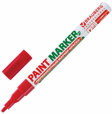 Маркер-краска лаковый (paint marker) 2 мм, КРАСНЫЙ, БЕЗ КСИЛОЛА (без запаха), алюминий, BRAUBERG PROFESSIONAL, 150865