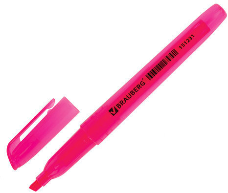 Текстовыделитель BRAUBERG "Vivid", РОЗОВЫЙ, круглый корпус, линия 1-3 мм, 151231