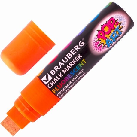 Маркер меловой "POP-ART" ОРАНЖЕВЫЙ, 15 мм, стираемый, для гладких поверхностей, BRAUBERG, 151541