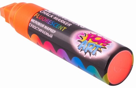 Маркер меловой "POP-ART" ОРАНЖЕВЫЙ, 15 мм, стираемый, для гладких поверхностей, BRAUBERG, 151541