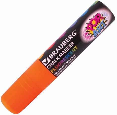 Маркер меловой "POP-ART" ОРАНЖЕВЫЙ, 15 мм, стираемый, для гладких поверхностей, BRAUBERG, 151541