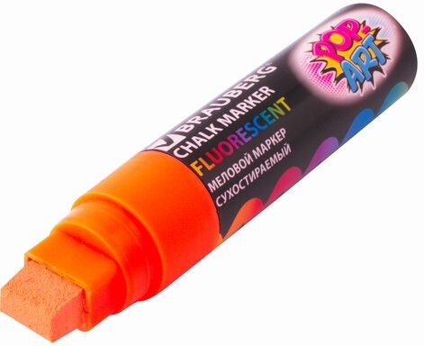 Маркер меловой "POP-ART" ОРАНЖЕВЫЙ, 15 мм, стираемый, для гладких поверхностей, BRAUBERG, 151541