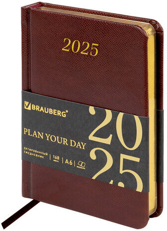 Ежедневник датированный 2025 МАЛЫЙ ФОРМАТ 100х150 мм А6, BRAUBERG "Iguana", под кожу, коричневый, 115743