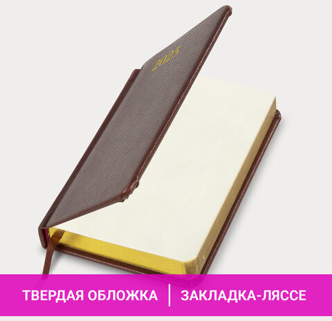 Ежедневник датированный 2025 МАЛЫЙ ФОРМАТ 100х150 мм А6, BRAUBERG "Iguana", под кожу, коричневый, 115743