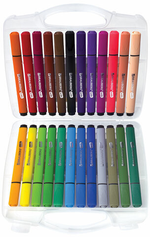 Фломастеры в пластиковом кейсе трехгранные утолщенные УЛЬТРАСМЫВАЕМЫЕ, BRAUBERG KIDS, 24 цвета, 152192