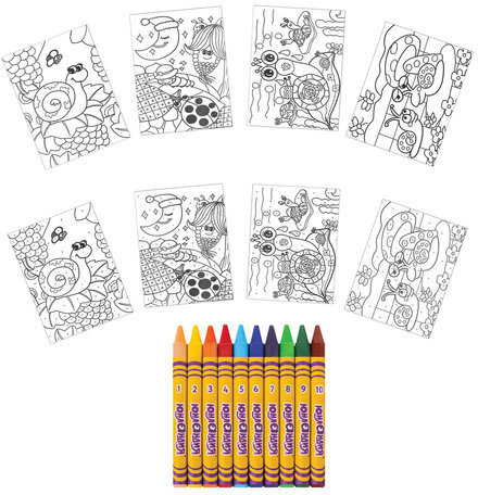 Раскраска по номерам А4, ЮНЛАНДИЯ "УЛИТКИ", С ВОСКОВЫМИ МЕЛКАМИ, 4 картинки, 661612