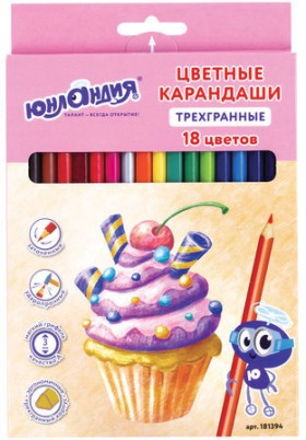 Карандаши цветные ЮНЛАНДИЯ &quot;СЛАДКИЕ ИСТОРИИ&quot;, 18 цветов, трехгранные заточенные, 181394
