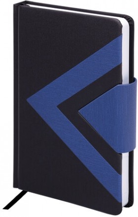 Ежедневник недатированный А5 138x213 мм BRAUBERG "Waves" под кожу, застежка, 160 л., черный/синий, 114453