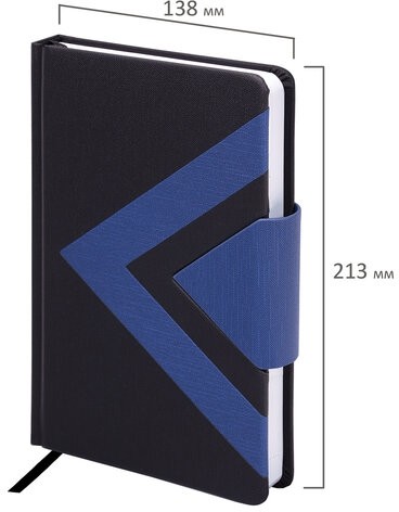 Ежедневник недатированный А5 138x213 мм BRAUBERG "Waves" под кожу, застежка, 160 л., черный/синий, 114453