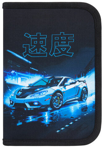 Пенал BRAUBERG с наполнением, 1 отделение, 1 откидная планка, 24 предмета, 21х14 см, "Night race", 272352