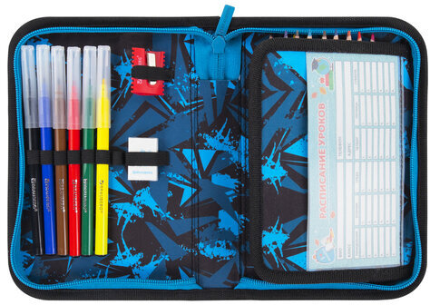 Пенал BRAUBERG с наполнением, 1 отделение, 1 откидная планка, 24 предмета, 21х14 см, "Night race", 272352