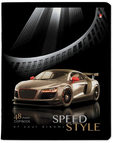 Тетрадь А5 48л. АЛЬТ скоба, клетка, глянцевый лак, "Машина. Жажда скорости" (5 видов), 7-48-432