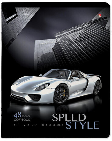 Тетрадь А5 48л. АЛЬТ скоба, клетка, глянцевый лак, "Машина. Жажда скорости" (5 видов), 7-48-432