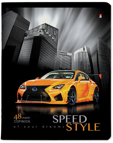 Тетрадь А5 48л. АЛЬТ скоба, клетка, глянцевый лак, "Машина. Жажда скорости" (5 видов), 7-48-432