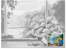 Холст на картоне с контуром BRAUBERG ART CLASSIC &quot;БУКЕТ&quot; 30х40см, грунтованный, хлопок, 191540