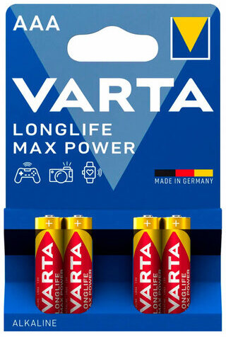 Батарейки алкалиновые "мизинчиковые" КОМПЛЕКТ 4 шт., VARTA LONGLIFE MAX POWER, ААА (LR03,15А), блистер, 4703101404