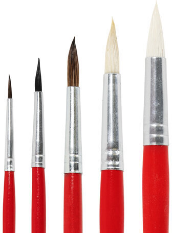 Кисти ПИФАГОР, набор 5 шт. (БЕЛКА: круглая № 3; КОЗА: круглые № 6, 8; ПОНИ: круглые № 2, 5), пакет с европодвесом, 200231