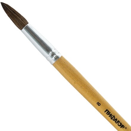 Кисть ПИФАГОР, ПОНИ, круглая, № 8, деревянная лакированная ручка, колпачок, пакет с подвесом, 200837