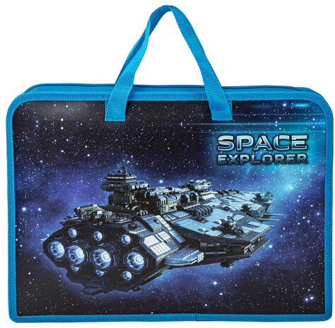 Папка на молнии с ручками ЮНЛАНДИЯ А4, 1 отделение, пластик, ширина 45 мм, "Space explorer", 270949