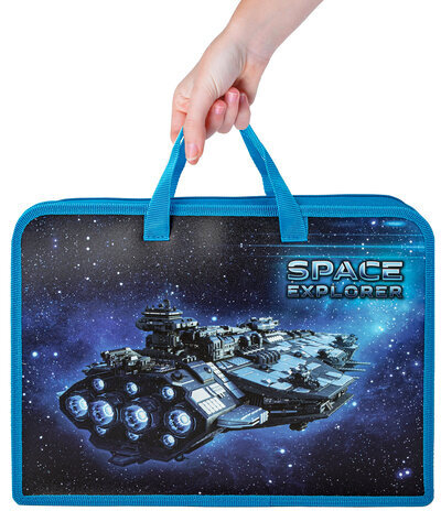 Папка на молнии с ручками ЮНЛАНДИЯ А4, 1 отделение, пластик, ширина 45 мм, "Space explorer", 270949