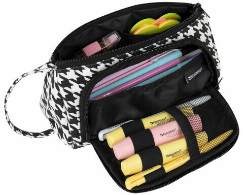 Пенал-косметичка BRAUBERG с ручкой, 1 откидная планка, полиэстер, 22x10х8 см, "Houndstooth", 271560