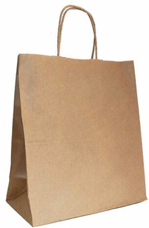 Крафт-пакет бумажный 22х12х25 см, крученые ручки, плотность 90 г/м2