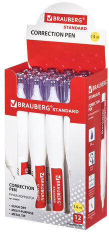 Ручка-корректор BRAUBERG, 14 мл, металлический наконечник, 226820