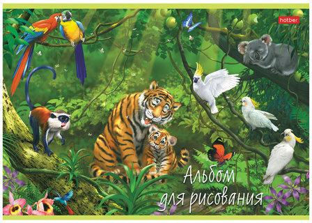Альбом для рисования, А4, 20 листов, скоба, обложка картон, HATBER, 205х290 мм, "В сказочном лесу" (5 видов), 20А4В