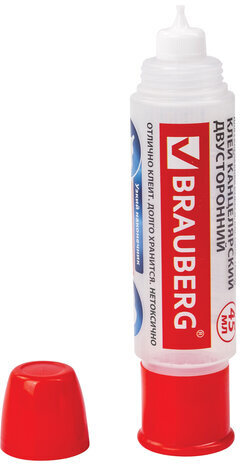 Клей канцелярский двусторонний BRAUBERG, 45 мл, с узким и широким аппликаторами, 227534