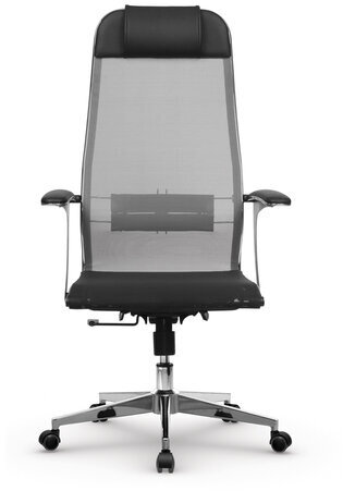 Кресло офисное МЕТТА "К-4-Т" хром, прочная сетка, сиденье и спинка регулируемые, черное