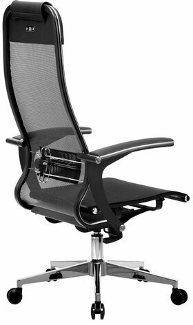 Кресло офисное МЕТТА "К-4-Т" хром, прочная сетка, сиденье и спинка регулируемые, черное