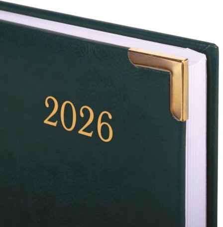 Ежедневник датированный 2026 А5 138x213мм BRAUBERG Senator, под кожу, зеленый, 117092