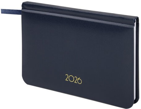 Еженедельник датированный 2026, МАЛЫЙ ФОРМАТ, 95х155 мм, А6, BRAUBERG "Select", балакрон, темно-синий, 117192