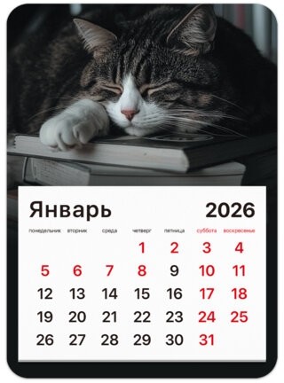 Календарь отрывной на магните на 2026 г., BRAUBERG, 130x180 мм, склейка, "Спящий кот", 117292