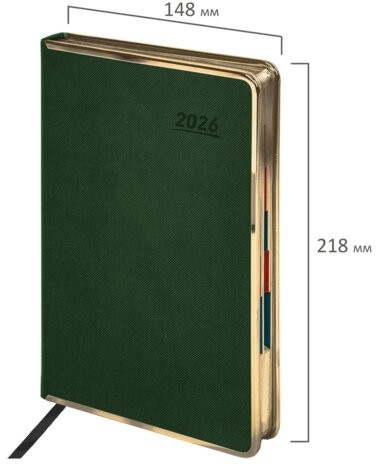 Ежедневник датированный 2026 А5 148х218 мм, GALANT "Infinity Gold", под кожу, темно-зеленый, 117504