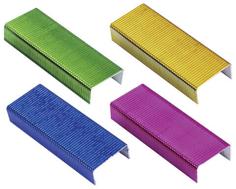 Скобы для степлера цветные №24/6, 1000 штук, BRAUBERG "EXTRA", до 30 листов, 229301