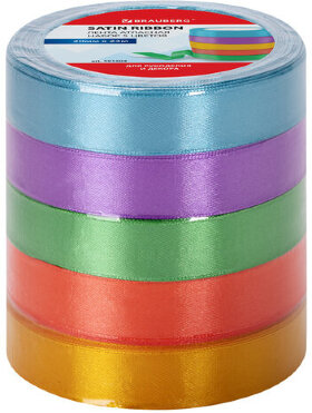 Лента атласная ширина 20 мм, набор 5 цветов по 23 м, BRAUBERG, 591504