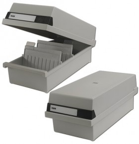 Картотека пластиковая ФОРМАТ А6 (148х105 мм) горизонтальная на 1300 карт, с крышкой, серая, HAN (Германия), НА956/11