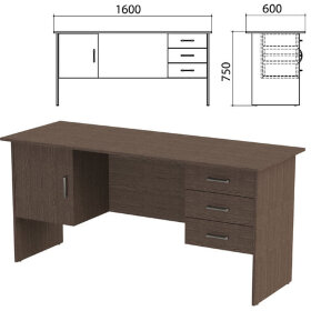 Стол письменный "Канц", 1600х600х750 мм, 2 тумбы, комбинированный, цвет венге (КОМПЛЕКТ)