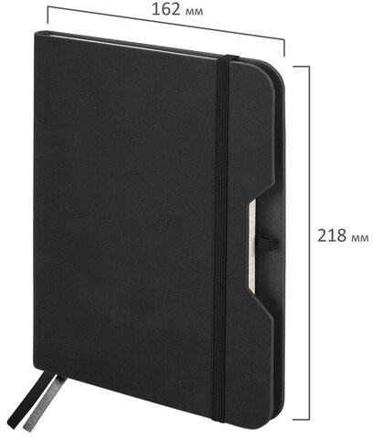 Блокнот А5 (162х218 мм), BRAUBERG "NOTE", под кожу софт-тач, с резинкой, 80 л., клетка, черный, 113437